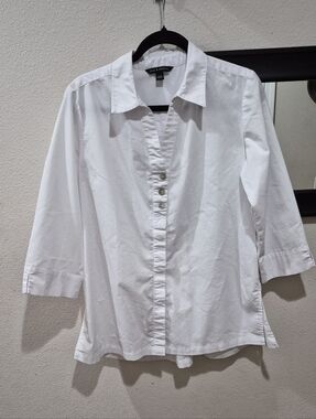 Zac & Rachel White Button Back Blouse Size Large Classic Chic Top